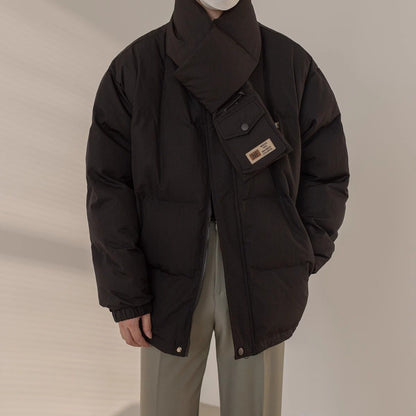 Doudoune homme courte et épaisse en duvet de canard blanc, col montant et écharpe intégrée