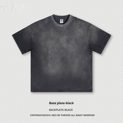 T-shirts rétro à manches courtes et col rond délavés pour hommes et femmes