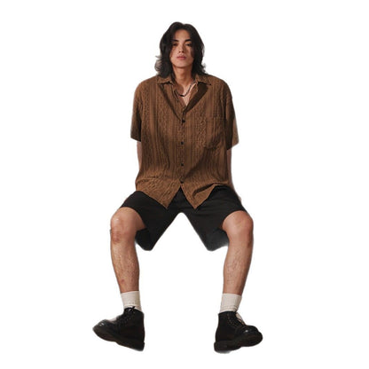 Chemise à manches courtes ajourée au design rétro pour homme
