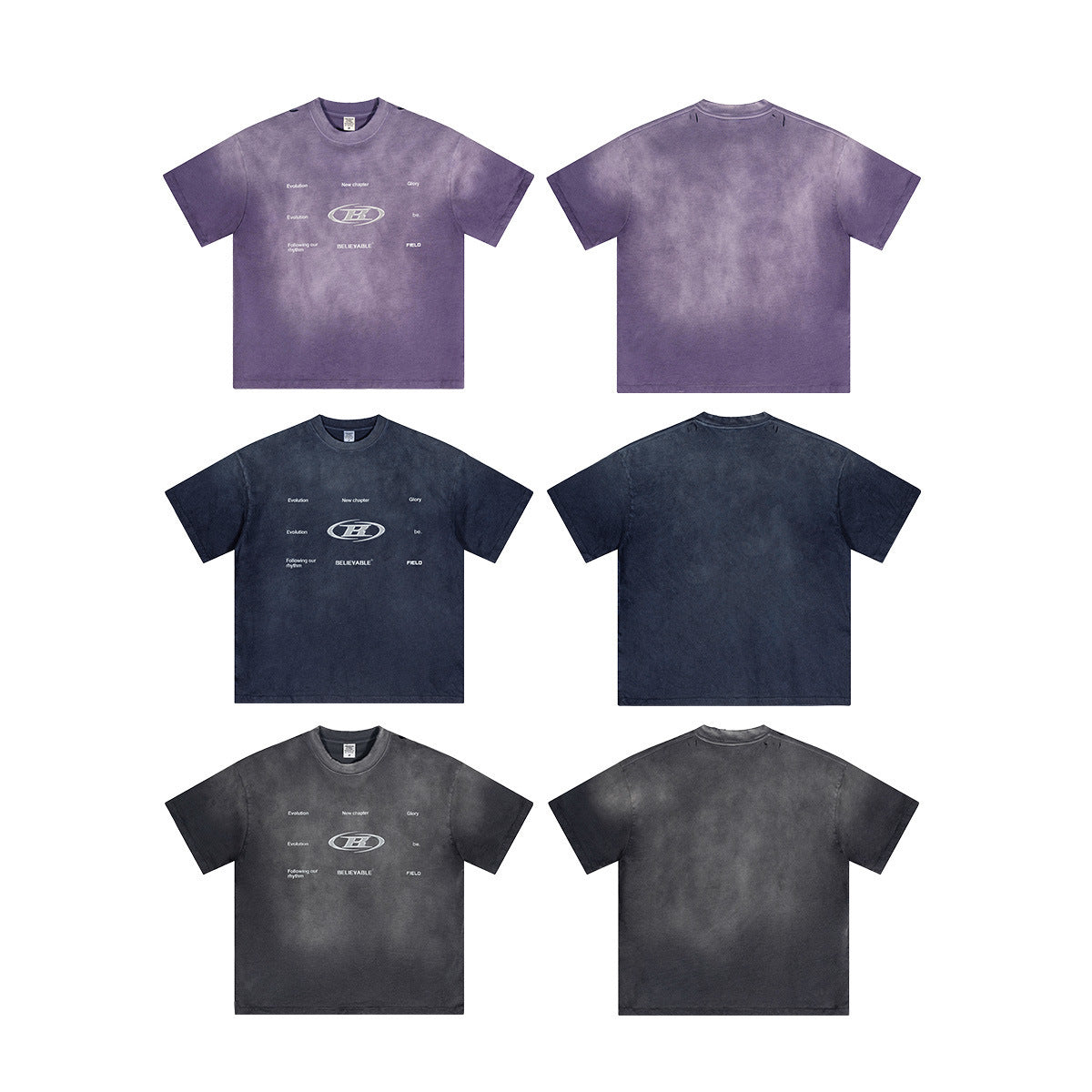 T-shirts rétro à manches courtes et col rond délavés pour hommes et femmes