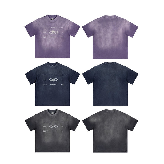 T-shirts rétro à manches courtes et col rond délavés pour hommes et femmes