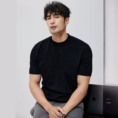 T-shirt en coton mercerisé et soie glacée homme