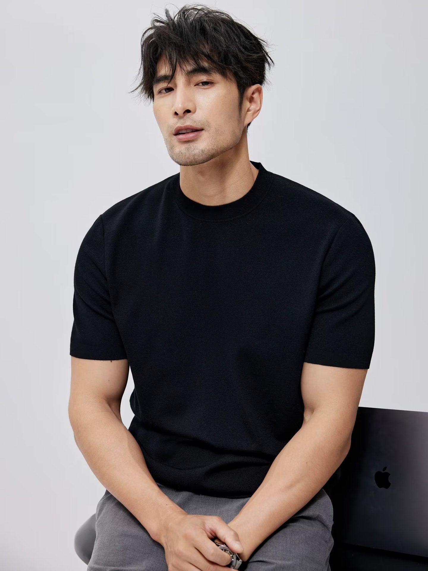 T-shirt en coton mercerisé et soie glacée homme