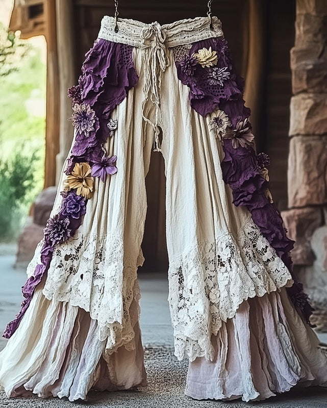 Pantalon taille haute imprimé rétro pour femme,