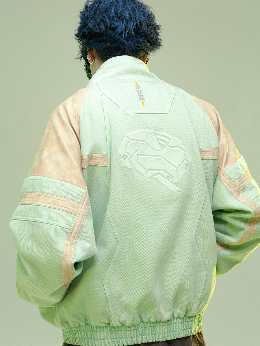 Veste courte en cuir épais lavé, patchwork, style manga homme femme