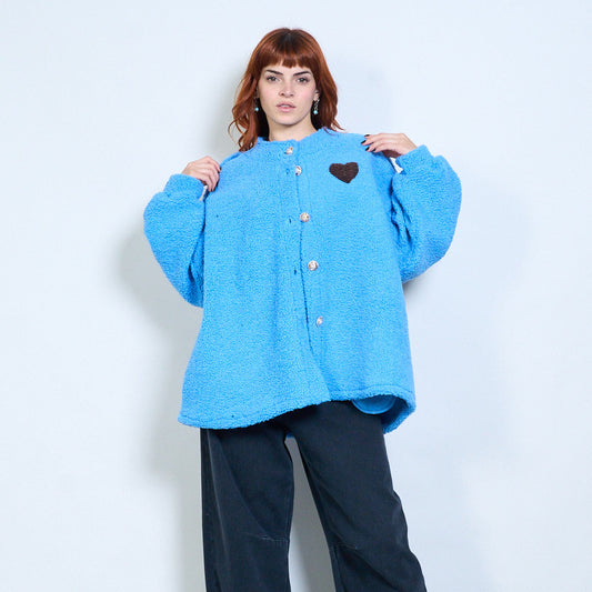 Gilet en polaire à boutons avec écusson cœur en gros - Nainette.fr