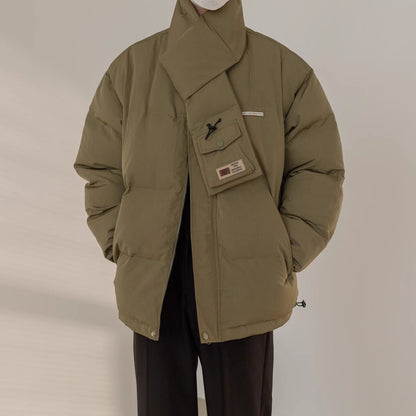 Doudoune homme courte et épaisse en duvet de canard blanc, col montant et écharpe intégrée