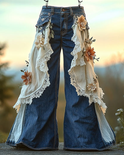 Pantalon taille haute imprimé rétro pour femme,