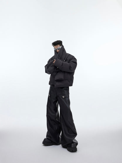 Doudoune homme courte et épaisse en duvet de canard blanc, col montant et écharpe intégrée