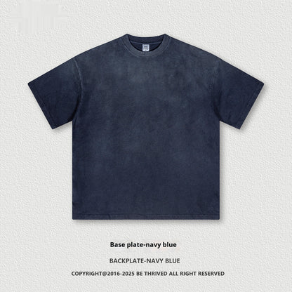 T-shirts rétro à manches courtes et col rond délavés pour hommes et femmes